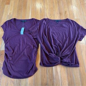 2 New White House Black Market Short Sleeve Ruched Tie Front Tops Sz Small Port